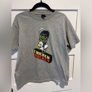 Chicken Hockey Minecraft Chicken Jockey Gray Boys Youth XL Tee Shirt